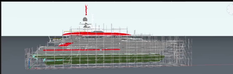 3D model modularne klin-rozeta skele oko plovila izrađen u LayPlan CAD-u — projekt skele